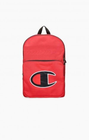 Borse Uomo Champion Satin C Logo Patch Zipped Backpack Rosse | 7051-HRFTB