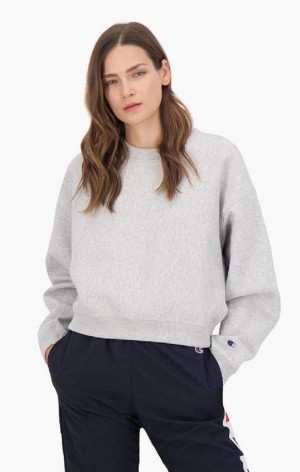 Felpe Donna Champion Cropped Reverse Weave Sweatshirt Grigie Chiaro | 0143-ZQPTO