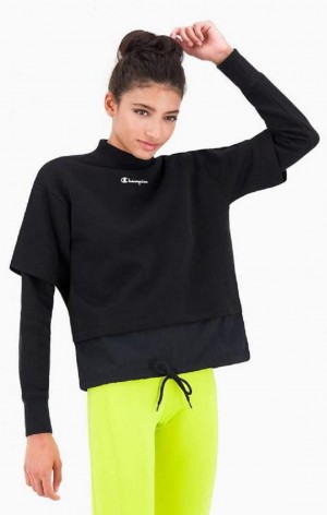 Felpe Donna Champion Double Layer Script Logo Fleece Sweatshirt Nere | 4875-QISPE