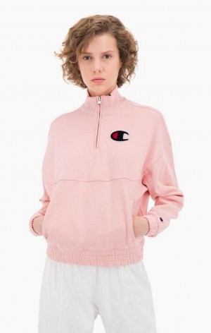 Felpe Donna Champion Half Zip-Up Fleece Velvet C Sweatshirt Rosa | 6913-GLQYO