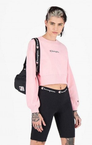 Felpe Donna Champion Script Logo Cropped Boxy Sweatshirt Rosa | 5604-CLAFP