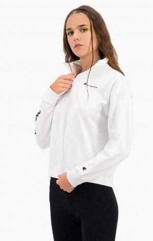 Felpe Donna Champion Script Logo Half Zip-Up Shiny Fleece Sweatshirt Bianche | 3092-KOAPX