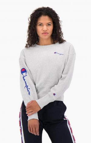 Felpe Donna Champion Script Logo High Rib Reverse Weave Sweatshirt Grigie Chiaro | 6193-NBAVD