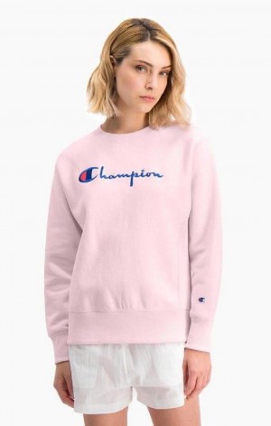 Felpe Donna Champion Script Logo Reverse Weave Sweatshirt Rosa | 5487-KONSU