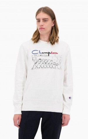 Felpe Uomo Champion Archive Print Reverse Weave Sweatshirt Bianche | 7021-PFRHX