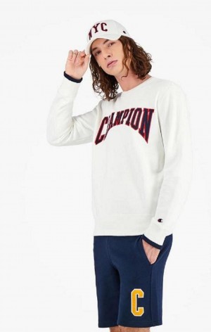 Felpe Uomo Champion Collegiate Logo Sweatshirt Bianche | 8123-RKWDU