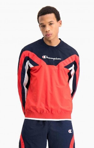 Felpe Uomo Champion Colour Block And Stripe Pista Sweatshirt Rosse | 7152-VXRCN