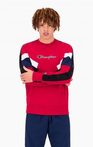 Felpe Uomo Champion Colour Block Insert Fleece Sweatshirt Rosse | 6704-EDORF