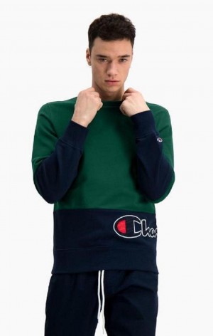 Felpe Uomo Champion Colour Block Logo Wraparound Logo Sweatshirt Verdi | 3027-OYMGH