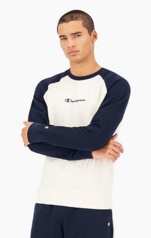 Felpe Uomo Champion Colour Block Script Logo Sweatshirt Blu Scuro | 3590-ODTAL