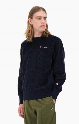 Felpe Uomo Champion Corduroy Small Script Logo Sweatshirt Blu Scuro | 6982-OPVKA