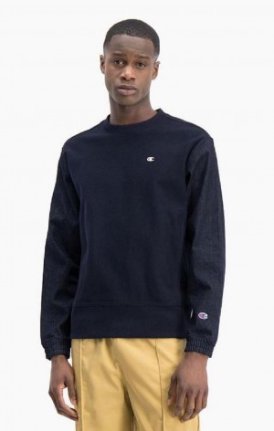 Felpe Uomo Champion Denim Reverse Weave Sweatshirt Blu Scuro | 8427-HOLDP