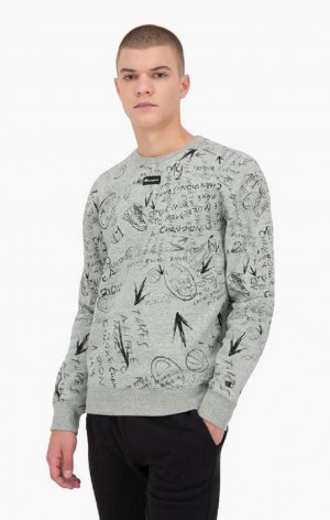 Felpe Uomo Champion Graffiti Print Crew Neck Sweatshirt Grigie Chiaro | 1204-EDUTC