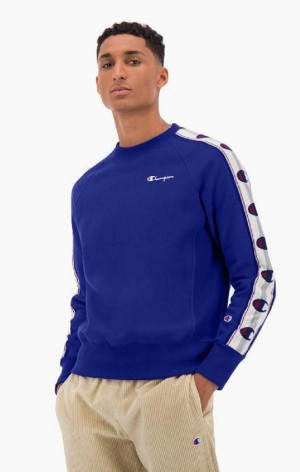 Felpe Uomo Champion Jacquard Logo Tape Sweatshirt Blu | 1283-RJXPG