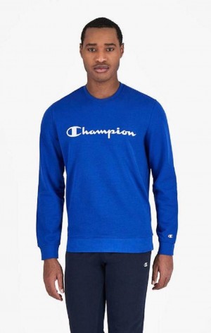 Felpe Uomo Champion Mesh Effect Script Logo Sweatshirt Blu | 8792-WLFKV