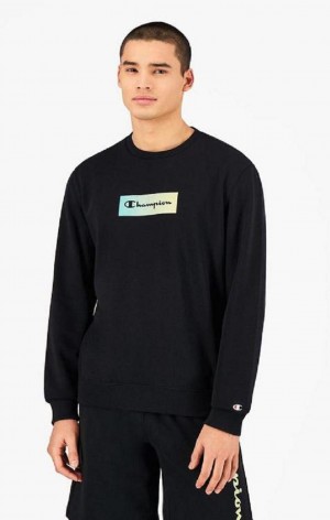 Felpe Uomo Champion Rainbow Box Script Logo Sweatshirt Nere | 2037-FOMZJ