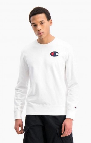 Felpe Uomo Champion Satin C Logo Cotone Terry Sweatshirt Bianche | 2479-TVZRN