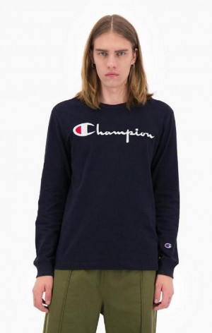 Felpe Uomo Champion Script Logo Jersey Sweatshirt Blu Scuro | 3269-ZPCUG