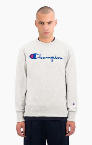 Felpe Uomo Champion Script Logo Reverse Weave Sweatshirt Grigie | 0942-TYHUV