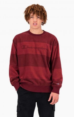 Felpe Uomo Champion Tonal Stripe Script Logo Fleece Sweatshirt Bordeaux | 6028-OPLXZ