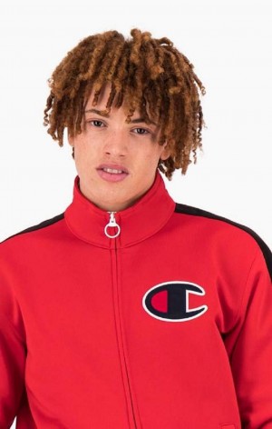 Felpe Uomo Champion Zip-Up Stripe Sleeve Basketball Sweatshirt Rosse | 5360-IYAHB