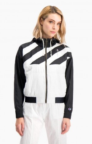 Giacche Donna Champion Diagonal Stripe Con Cappuccio Rain Jacket Nere Bianche | 0367-ODBHT