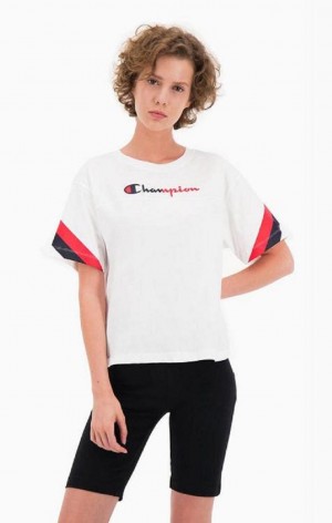 Magliette Donna Champion Contrast Logo Stripe Jersey Top Bianche | 6271-MYKXL