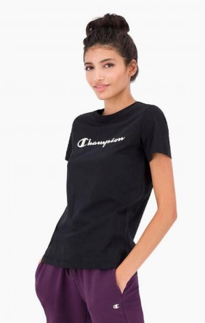 Magliette Donna Champion Contrast Script Logo T-Shirt Nere | 4501-BKGUX