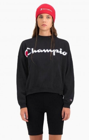 Magliette Donna Champion Cropped Script Logo T-Shirt Nere | 1837-WNYJR