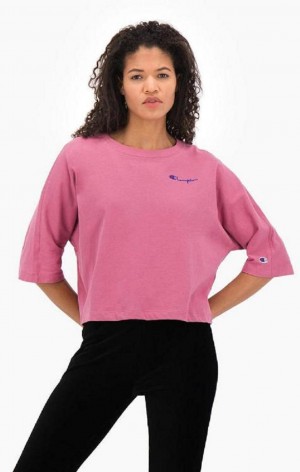 Magliette Donna Champion Cropped Script Logo T-Shirt Rosse | 4172-KICER