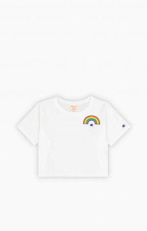 Magliette Donna Champion PRIDE Crew Neck Cropped T-Shirt Bianche | 0197-YZVRN