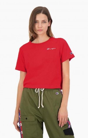 Magliette Donna Champion Statement Logo Detail Cropped T-Shirt Rosse | 6950-MBLVO