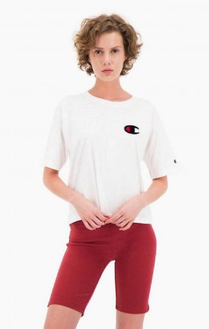 Magliette Donna Champion Velvet C Logo T-Shirt Bianche | 8614-WFTAZ