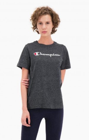 Magliette Donna Champion Velvet Script Logo T-Shirt Grigie Chiaro | 6539-YDPOZ