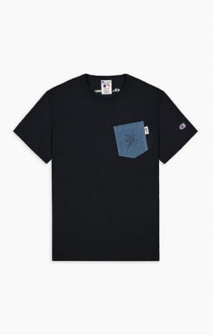 Magliette Uomo Champion Detroit MLB Denim Patch Pocket T-Shirt Nere | 7092-JISYF