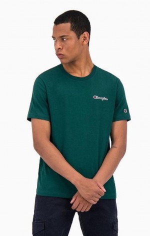 Magliette Uomo Champion Satin Stitch Small Script Logo T-Shirt Verdi Chiaro | 8321-UNQSB