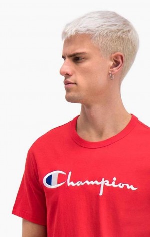 Magliette Uomo Champion Script Logo Crew Neck T-Shirt Rosse | 4397-IMTDB