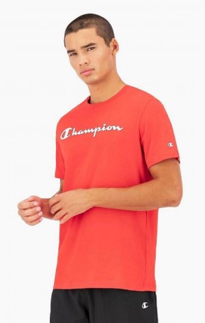 Magliette Uomo Champion Script Logo Jersey T-Shirt Rosse | 7359-MLXVQ