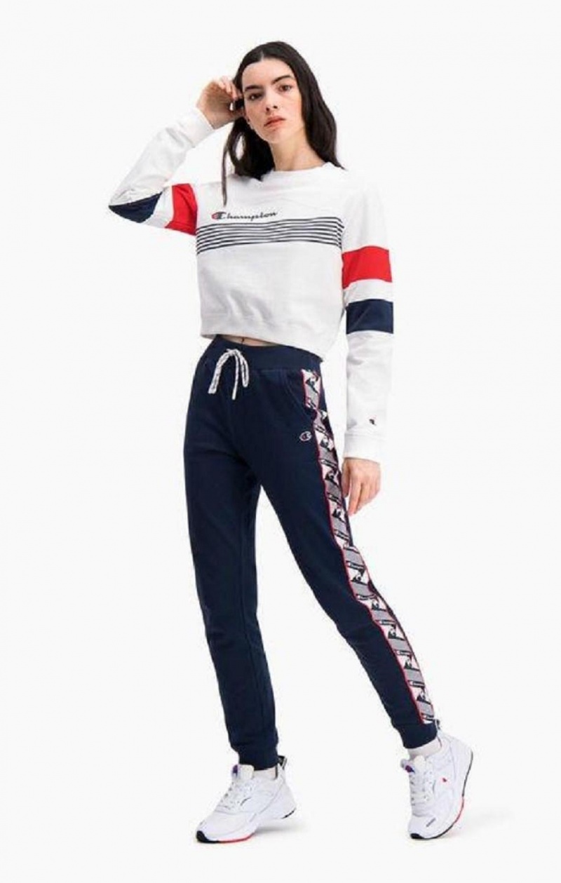 Felpe Donna Champion Grafica Stripe And Colour Block Cropped Sweatshirt Bianche | 9742-KMWPA