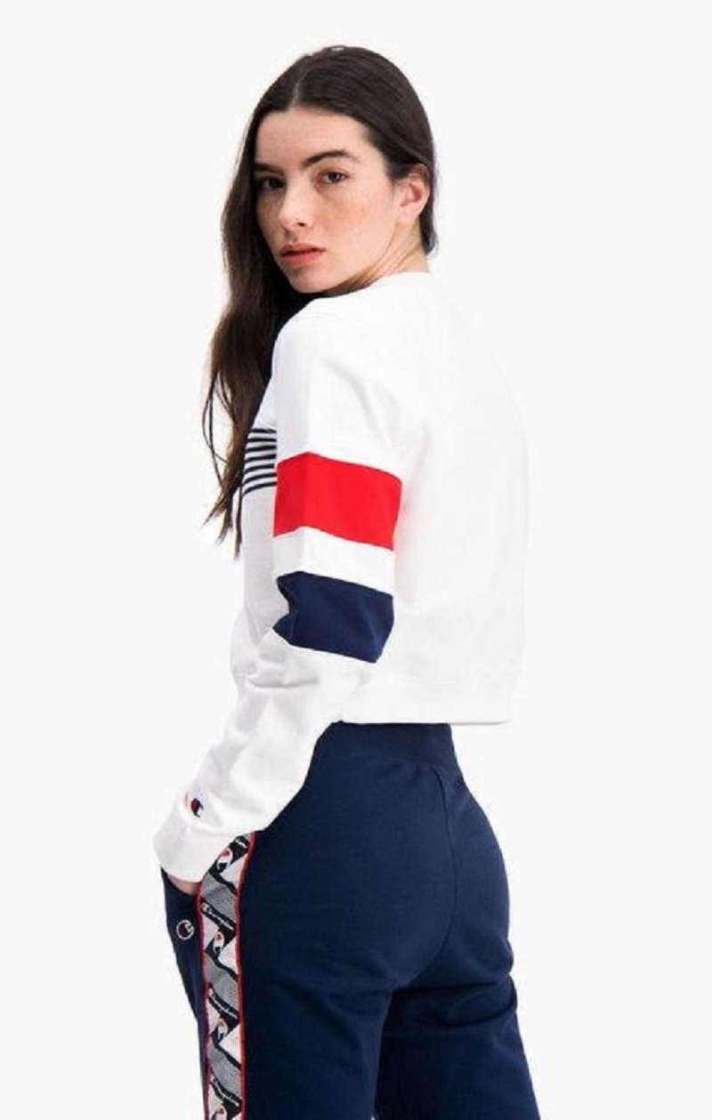 Felpe Donna Champion Grafica Stripe And Colour Block Cropped Sweatshirt Bianche | 9742-KMWPA