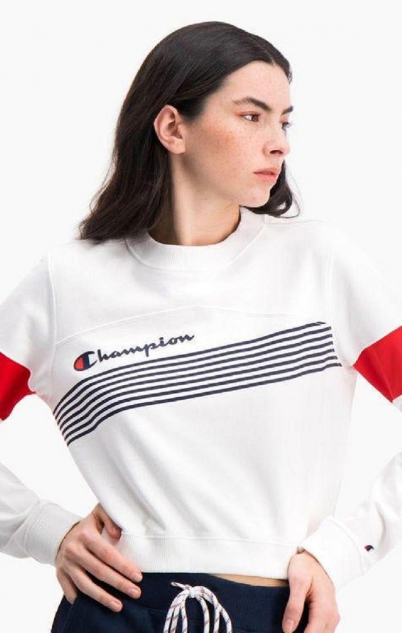 Felpe Donna Champion Grafica Stripe And Colour Block Cropped Sweatshirt Bianche | 9742-KMWPA