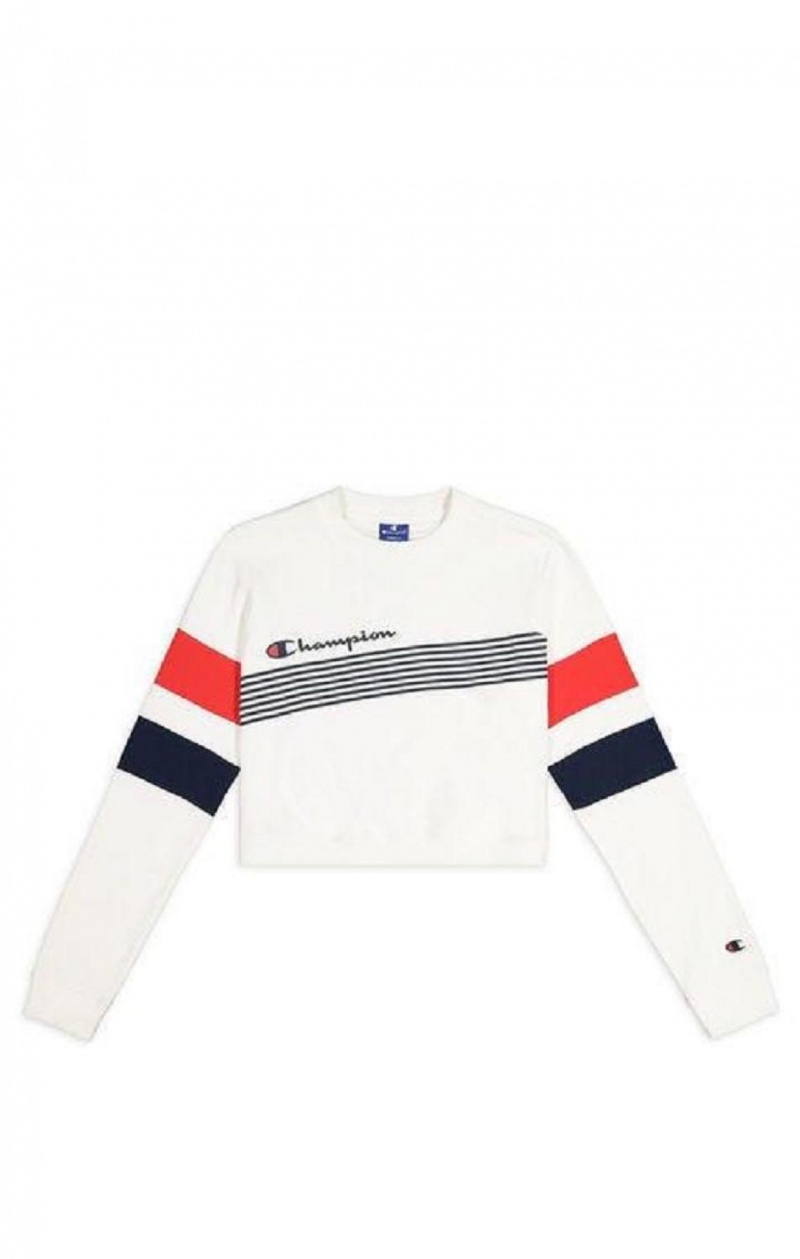 Felpe Donna Champion Grafica Stripe And Colour Block Cropped Sweatshirt Bianche | 9742-KMWPA