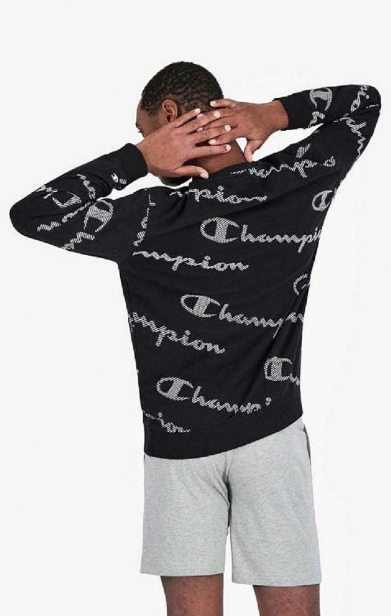 Felpe Uomo Champion All-Over A Strisce Effect Script Logo Print Sweatshirt Nere | 2437-ZJQBN