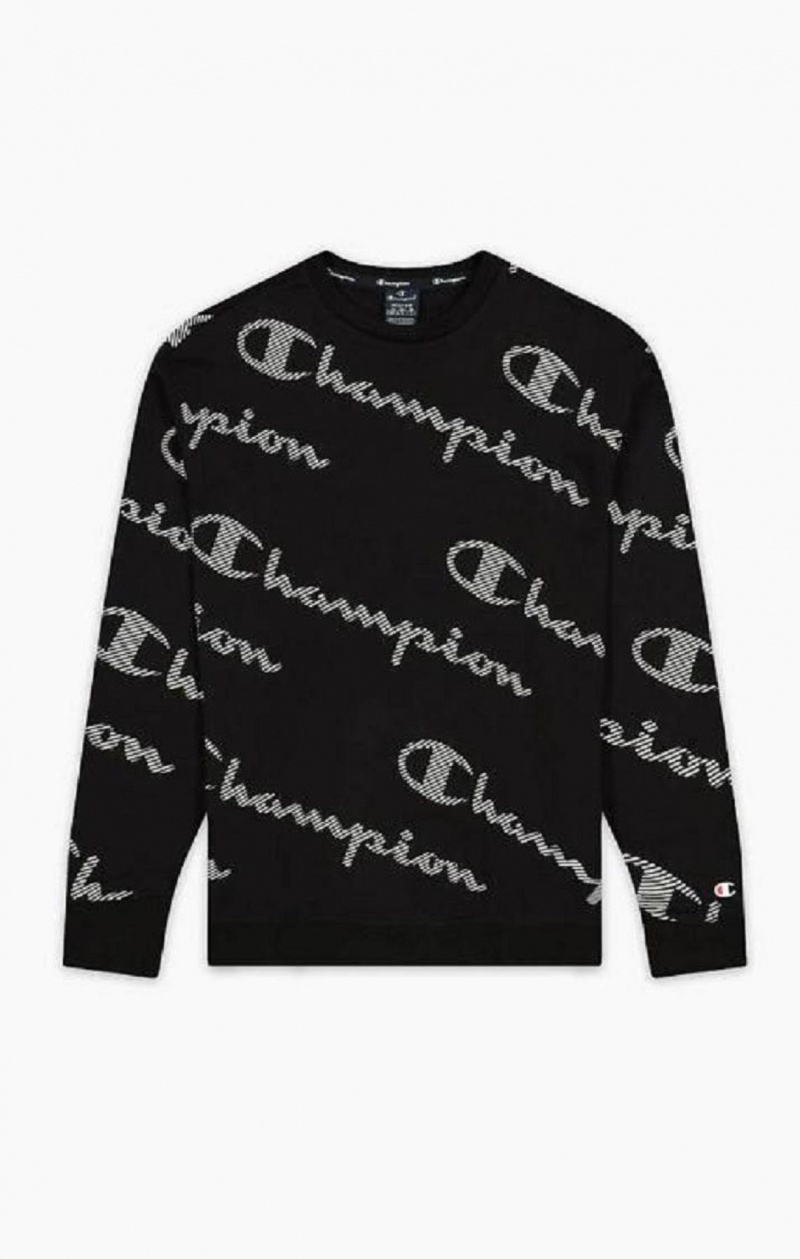 Felpe Uomo Champion All-Over A Strisce Effect Script Logo Print Sweatshirt Nere | 2437-ZJQBN