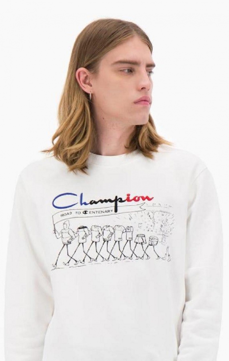 Felpe Uomo Champion Archive Print Reverse Weave Sweatshirt Bianche | 7021-PFRHX