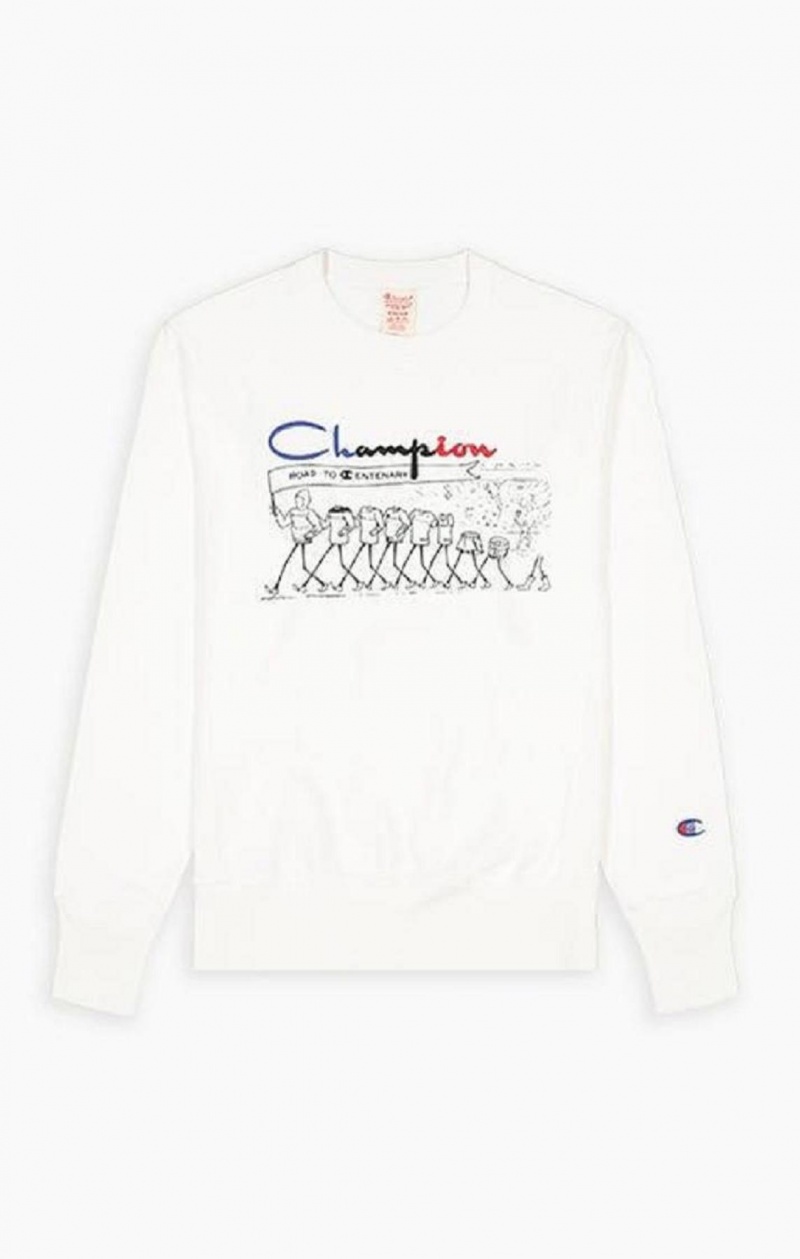 Felpe Uomo Champion Archive Print Reverse Weave Sweatshirt Bianche | 7021-PFRHX