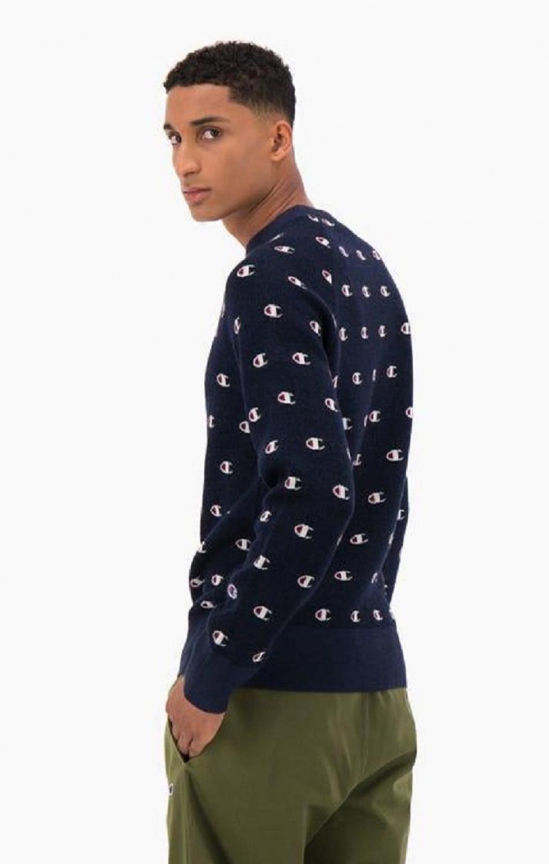 Felpe Uomo Champion C Logo Jacquard PiquÈ Sweatshirt Blu Scuro | 9065-PSQYI