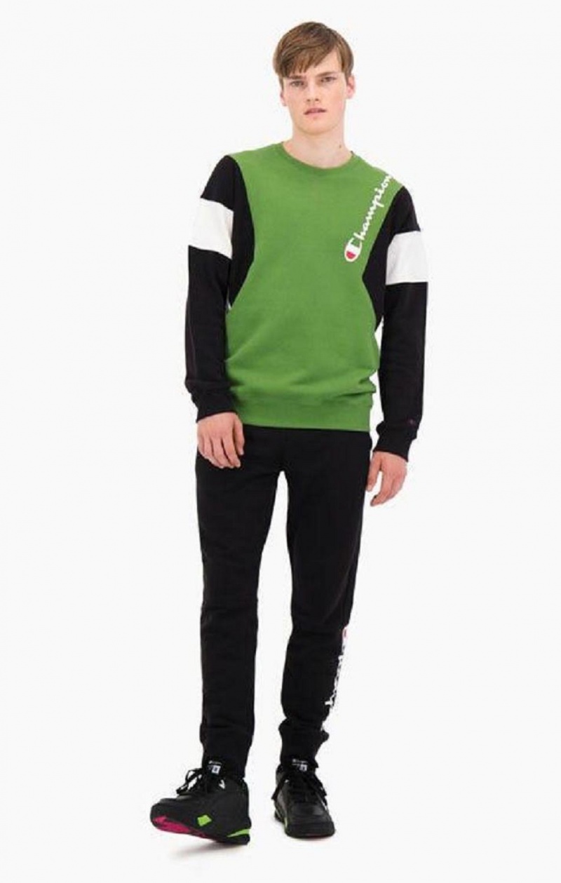 Felpe Uomo Champion Colour Block Cotone Terry Sweatshirt Verdi | 4890-RSVUW