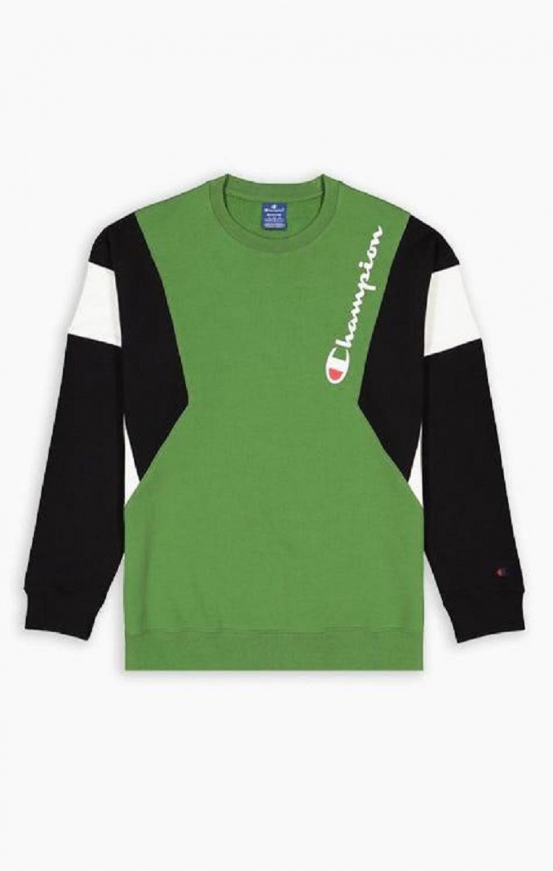 Felpe Uomo Champion Colour Block Cotone Terry Sweatshirt Verdi | 4890-RSVUW