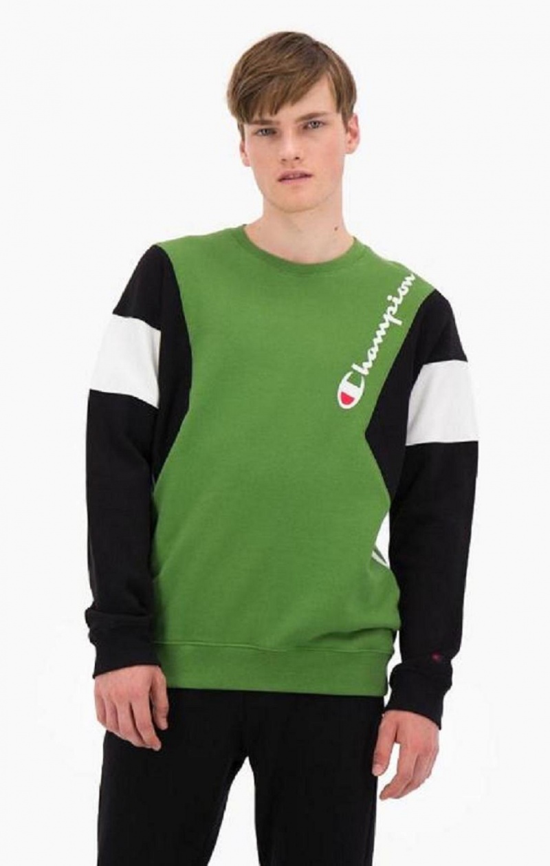 Felpe Uomo Champion Colour Block Cotone Terry Sweatshirt Verdi | 4890-RSVUW